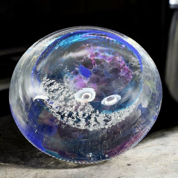 Venetian Italian Art Glass Paperweight Hand Blown With Silver Flecks Multicolor - Picture 1 of 15